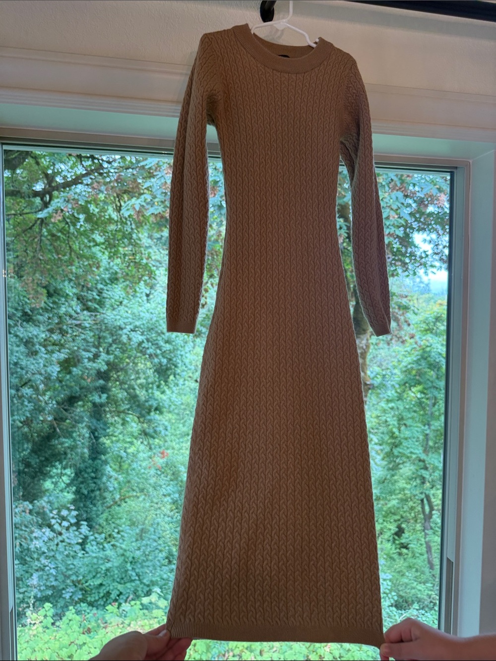 Karen Millen Camel Cable-Knit Long Sleeve Maxi Dress
